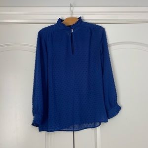 ❤️J Crew Blue Ruffle Mock Neck Collar Blouse 8